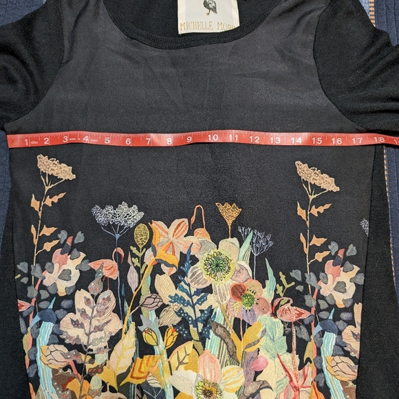 Anthropologie Black Floral Print Flamingo Garden top medium by Michelle - Picture 8 of 9